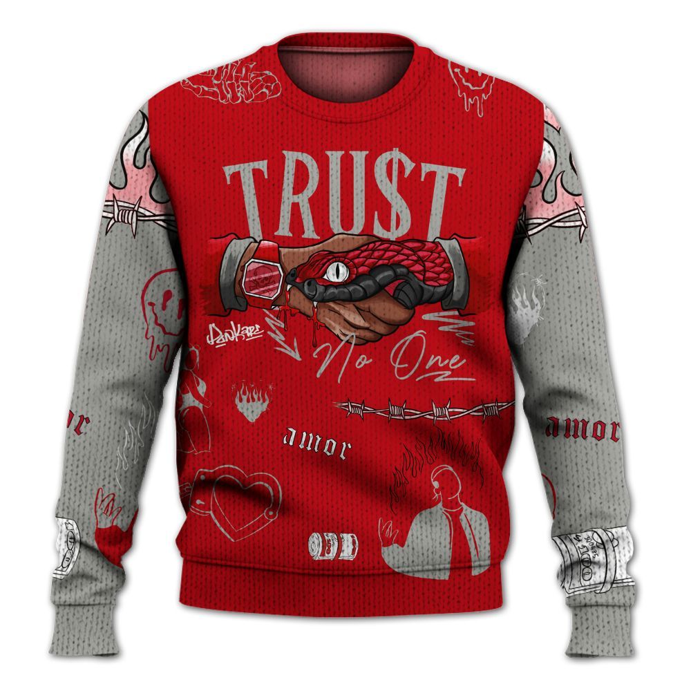Knitted Sweater To Match Air Griffey Max Gray Reds 1s - Snake Trust No One
