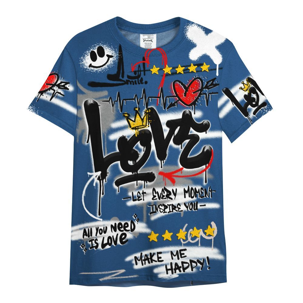 Shirt To Match High OG Midnight Navy 1s - Happy Love Beats Graffiti Streetwear All Over Print