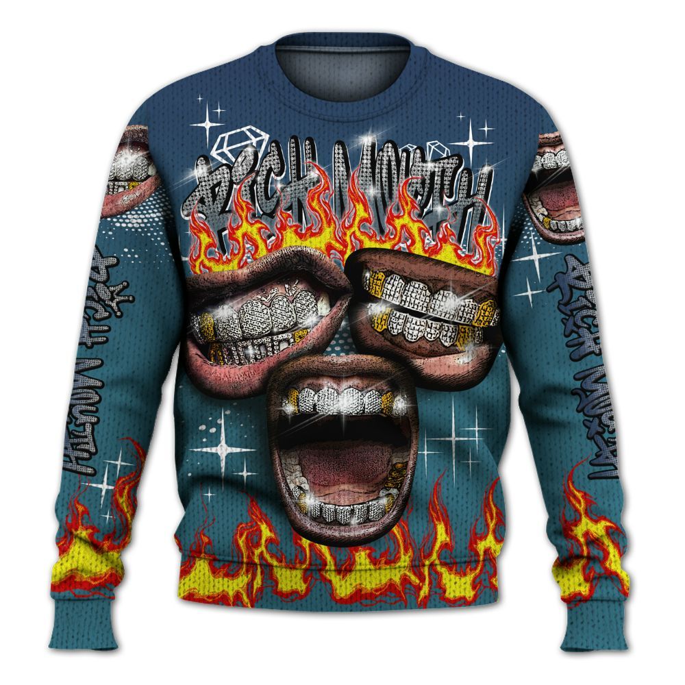 Knitted Sweater To Match Air Foamposite Kazuya Mishima - Rich Mouth Fire Rap Retro 90s