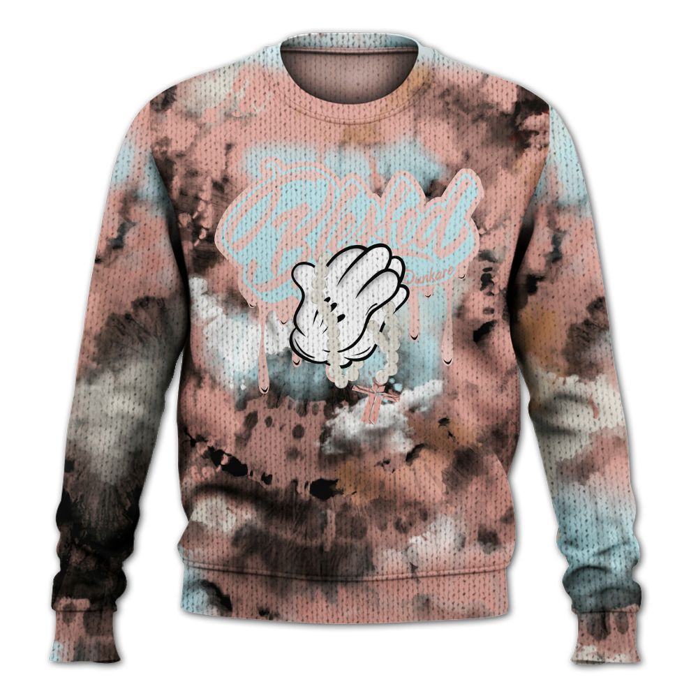 Knitted Sweater To Match Dunk Low Glacier Arctic - God Blessed Tie Dye