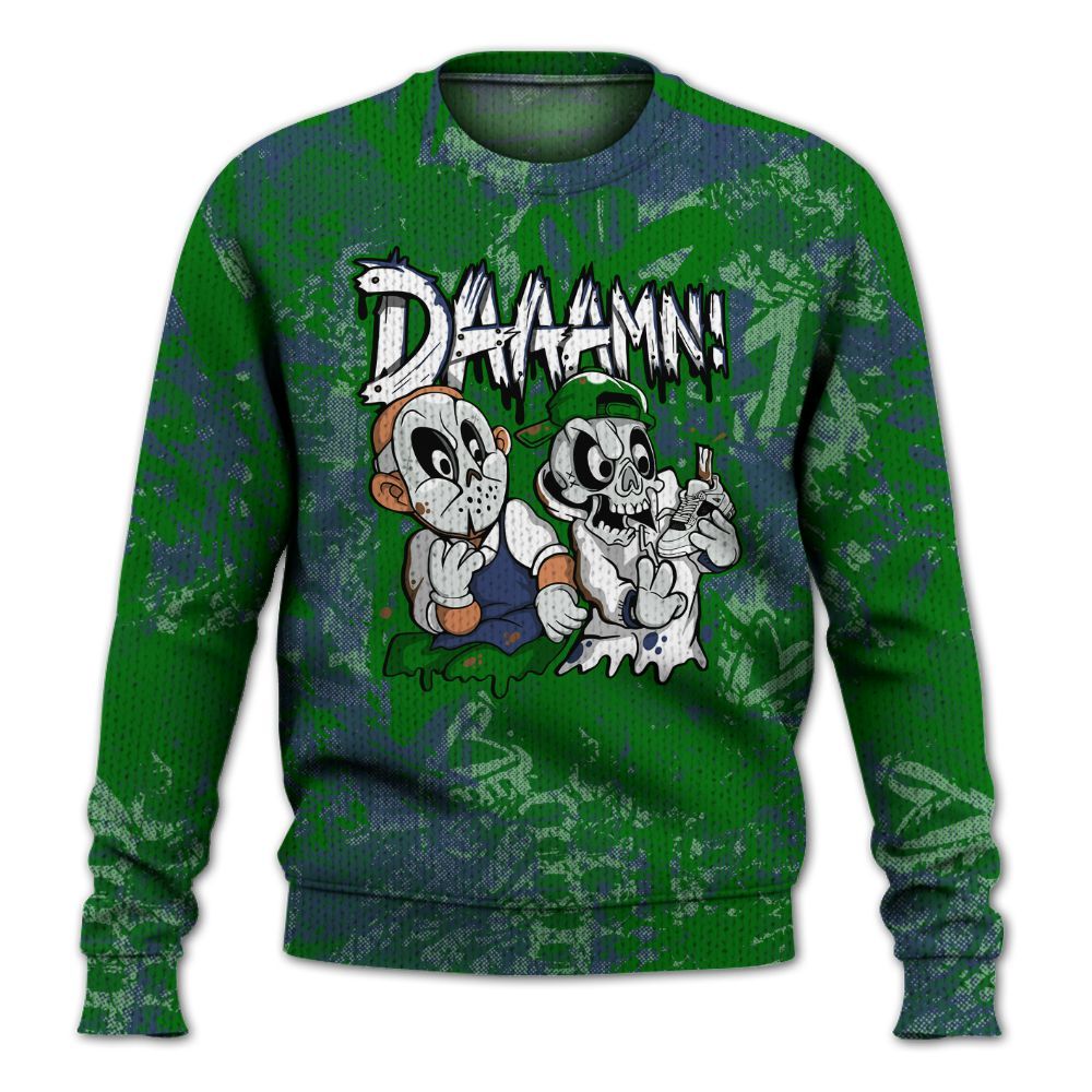 Knitted Sweater To Match Midnight Navy 13s - Damn Shoe Graphic Heart Grunge