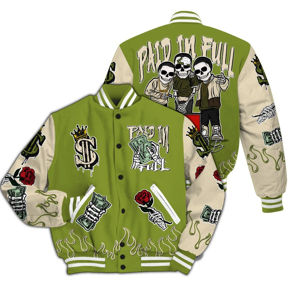 Varsity Jacket To Match SB Dunk Low Asparagus - Fire Everybody Paid In All Over Print