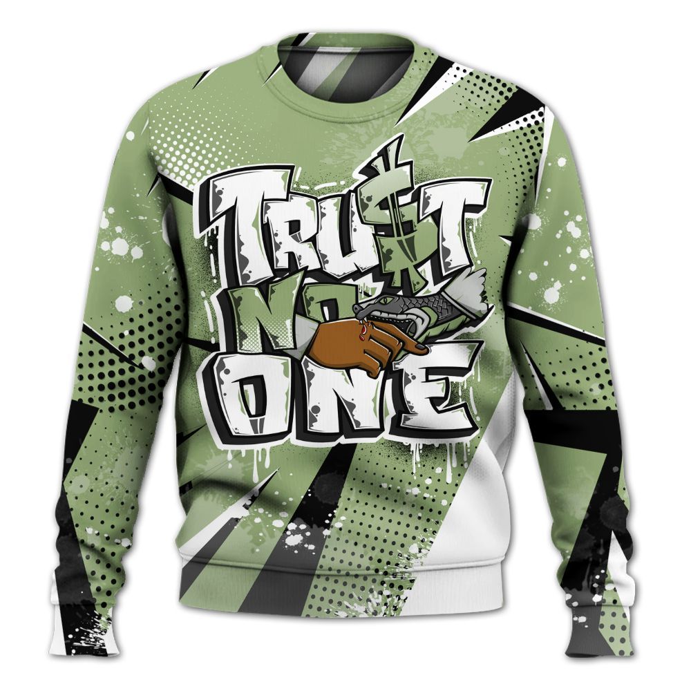 Sweatshirt To Match Oil Green 4s - Poly Trust No One Dripping All Over Print