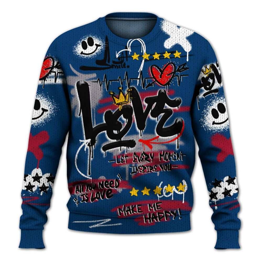 Knitted Sweater To Match Rare Air 4s - Happy Love Beats Graffiti Streetwear