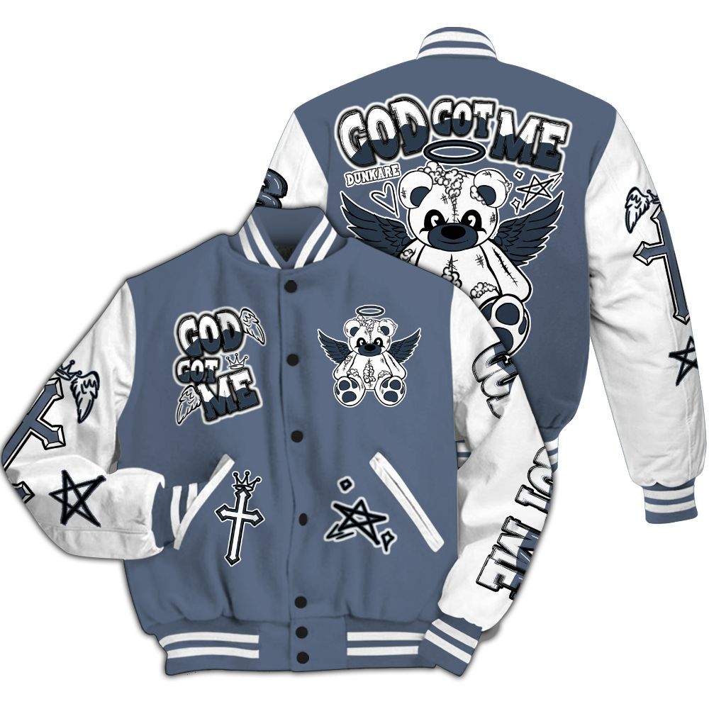 Varsity Jacket To Match Low Diffused Blue 11s - Gods Guides Me Bear All Over Print