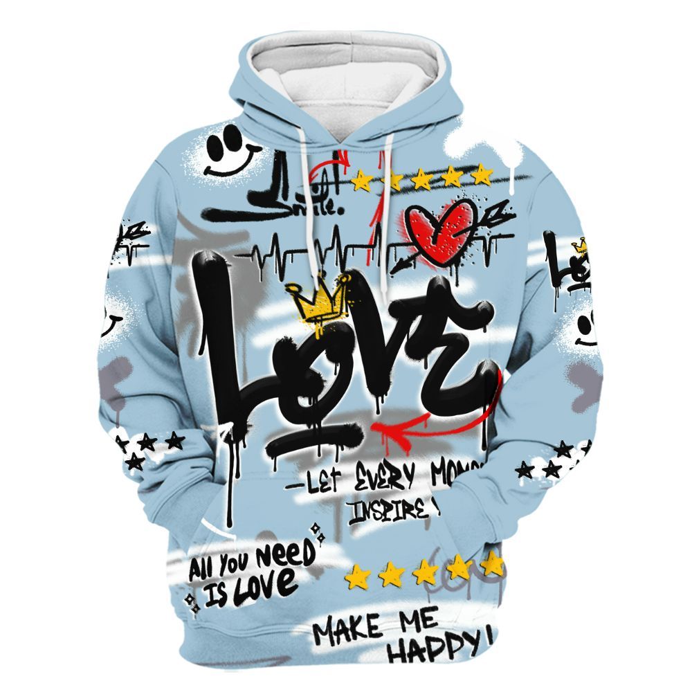 Hoodie To Match Chambray 7s - Happy Love Beats Graffiti Streetwear All Over Print
