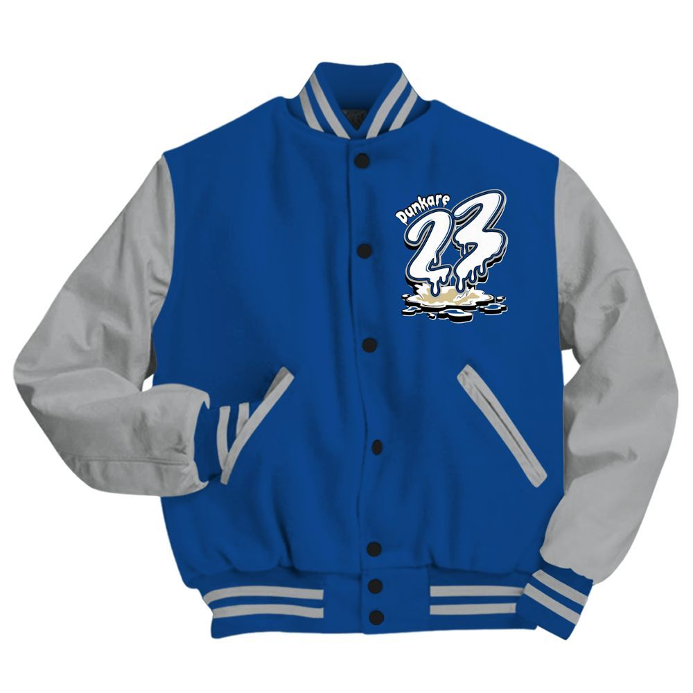 Varsity Jacket To Match Air Ship Royal Blue - Custom Name 23 Drip All Over Print