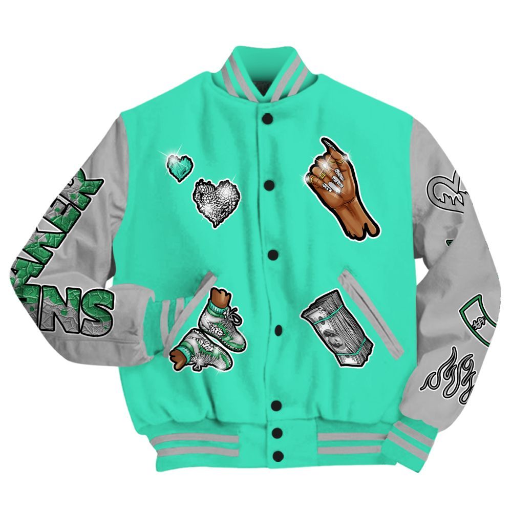 Varsity Jacket To Match Black Green Glow 3s - Sneakerz Girlz All Over Print