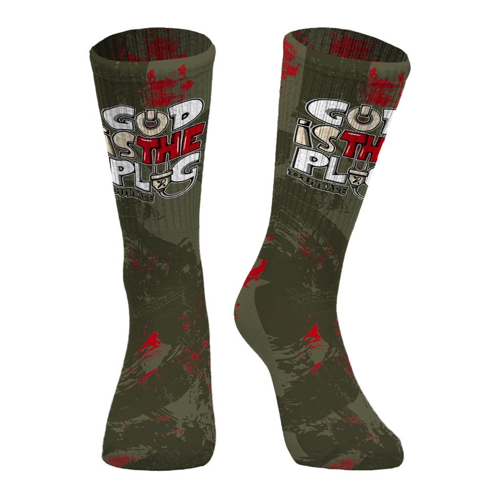 Sock To Match Travis Scott Low OG Medium Olive 1s - God Is The Power Cord Circle Splash