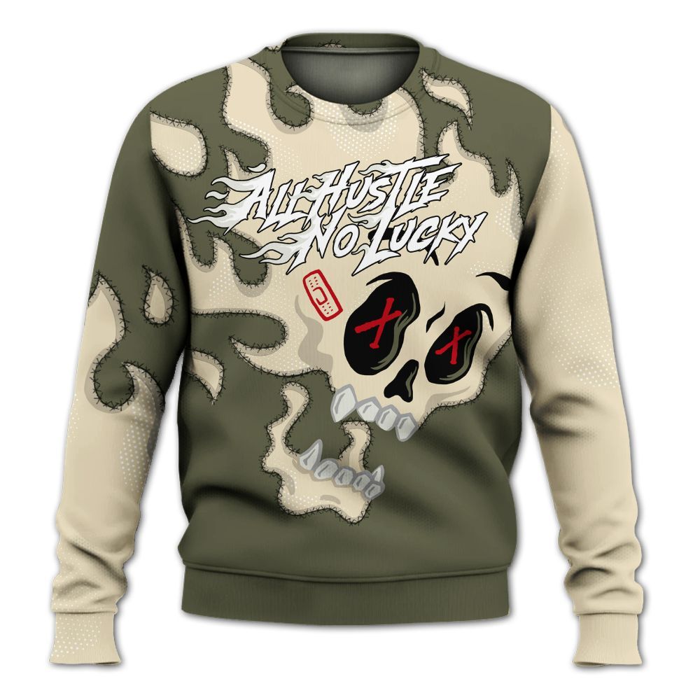 Sweatshirt To Match Travis Scott Low OG Medium Olive 1s - All Hustle No Lucky Skull All Over Print