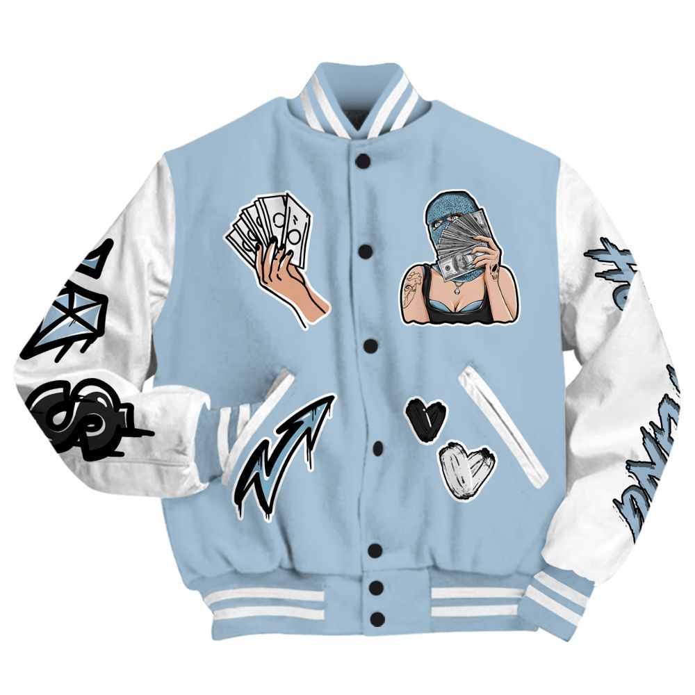 Varsity Jacket To Match Mid Ice Blue 1s - Hustling Unique All Over Print