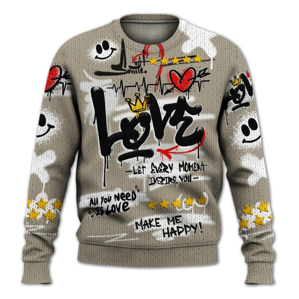 Sweater To Match High OG Khaki 1s - Happy Love Beats Graffiti Streetwear Graphic