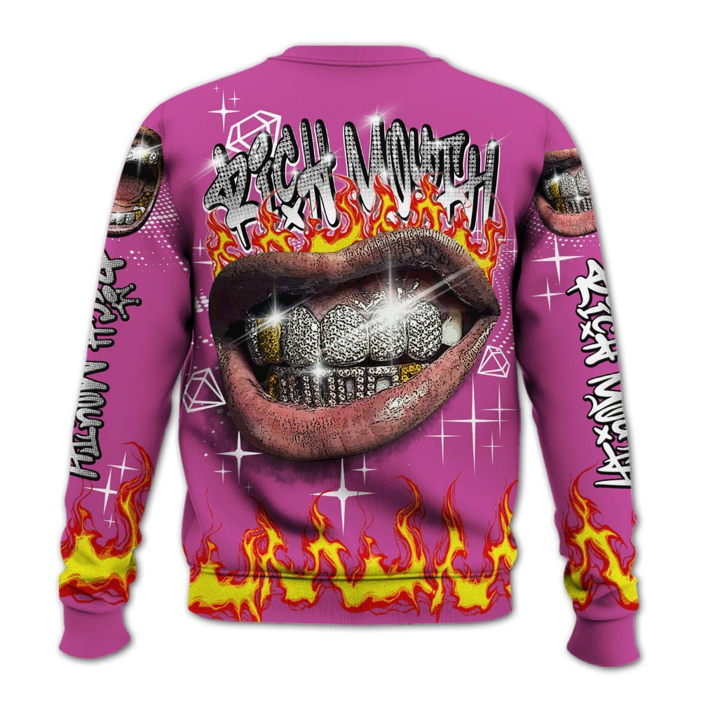 Sweatshirt To Match Dunk Low Active Fuchsia - Rich Mouth Fire Rap Retro 90s All Over Print