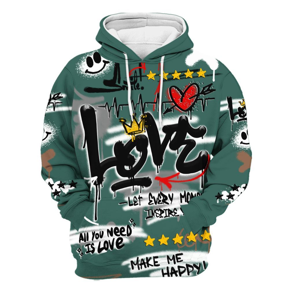 Hoodie To Match Low OG Oxidized Green 1s - Happy Love Beats Graffiti Streetwear All Over Print