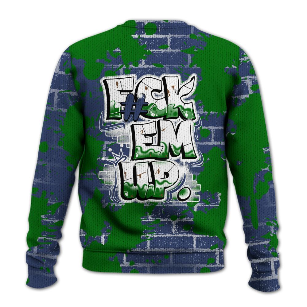 Knitted Sweater To Match Midnight Navy 13s - F#ck Em Graphic Brick Art