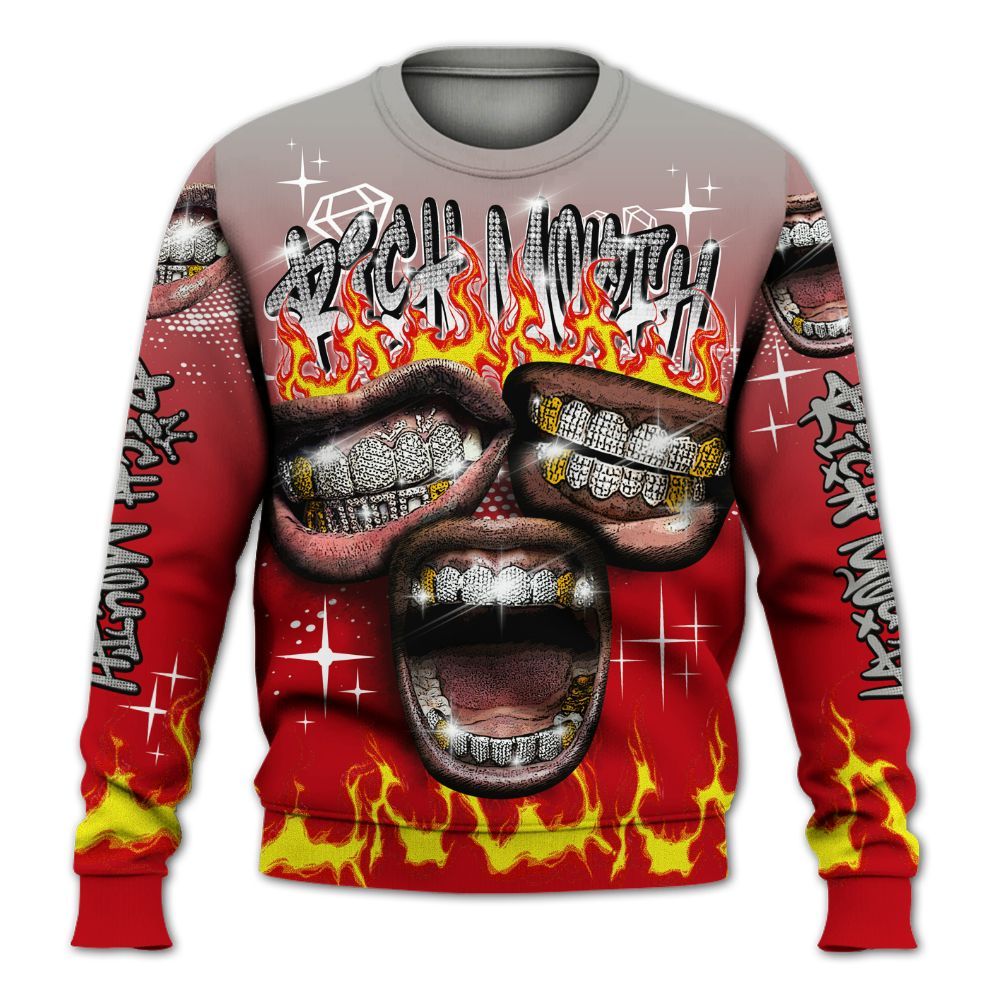 Sweatshirt To Match Air Griffey Max Gray Reds 1s - Rich Mouth Fire Rap Retro 90s All Over Print