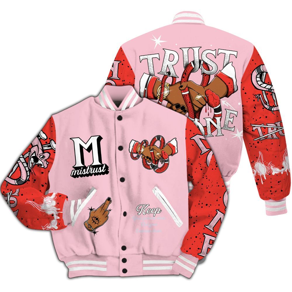 Varsity Jacket To Match Retro Awake Arctic Pink - Trust No One Snake-Bite Street Style All Over Print