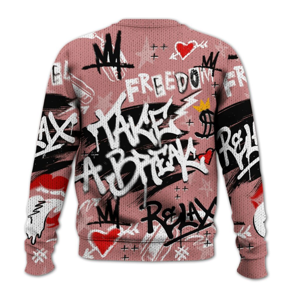 Knitted Sweater To Match Low OG Rust Pink 1s - Take Break Freedom Graffiti Streetwear
