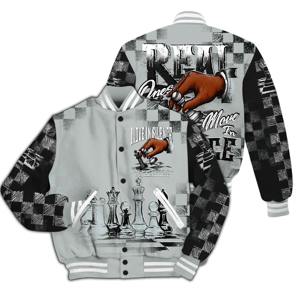 Varsity Jacket To Match Black Wolf Grey 12s - Chess Move In Silence All Over Print