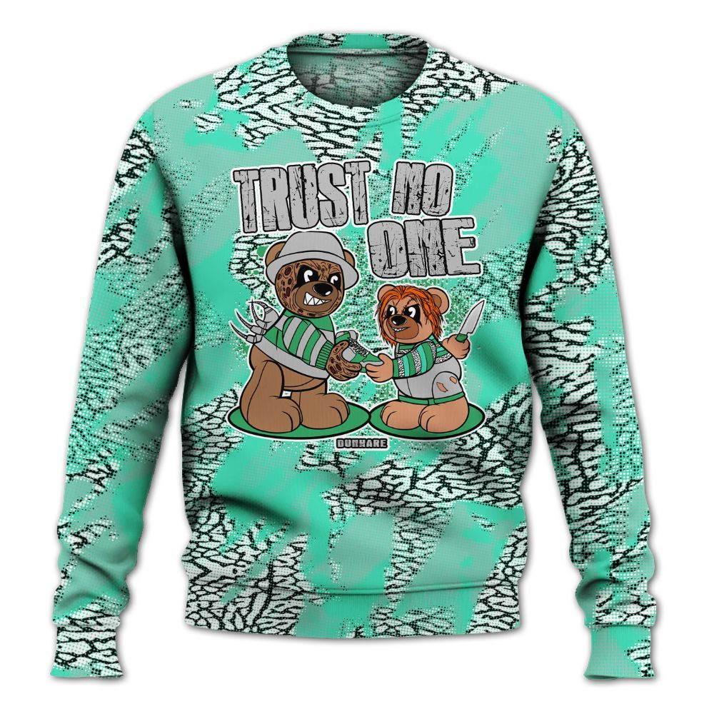 Sweatshirt To Match Black Green Glow 3s - Trust No One Bear Abstract Halftone All Over Print