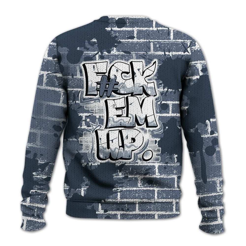 Knitted Sweater To Match Low Diffused Blue 11s - F#ck Em Graphic Brick Art