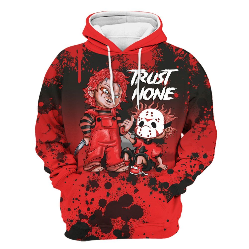 Hoodie To Match Red Thunder 4s - Trust No One Scary All Over Print