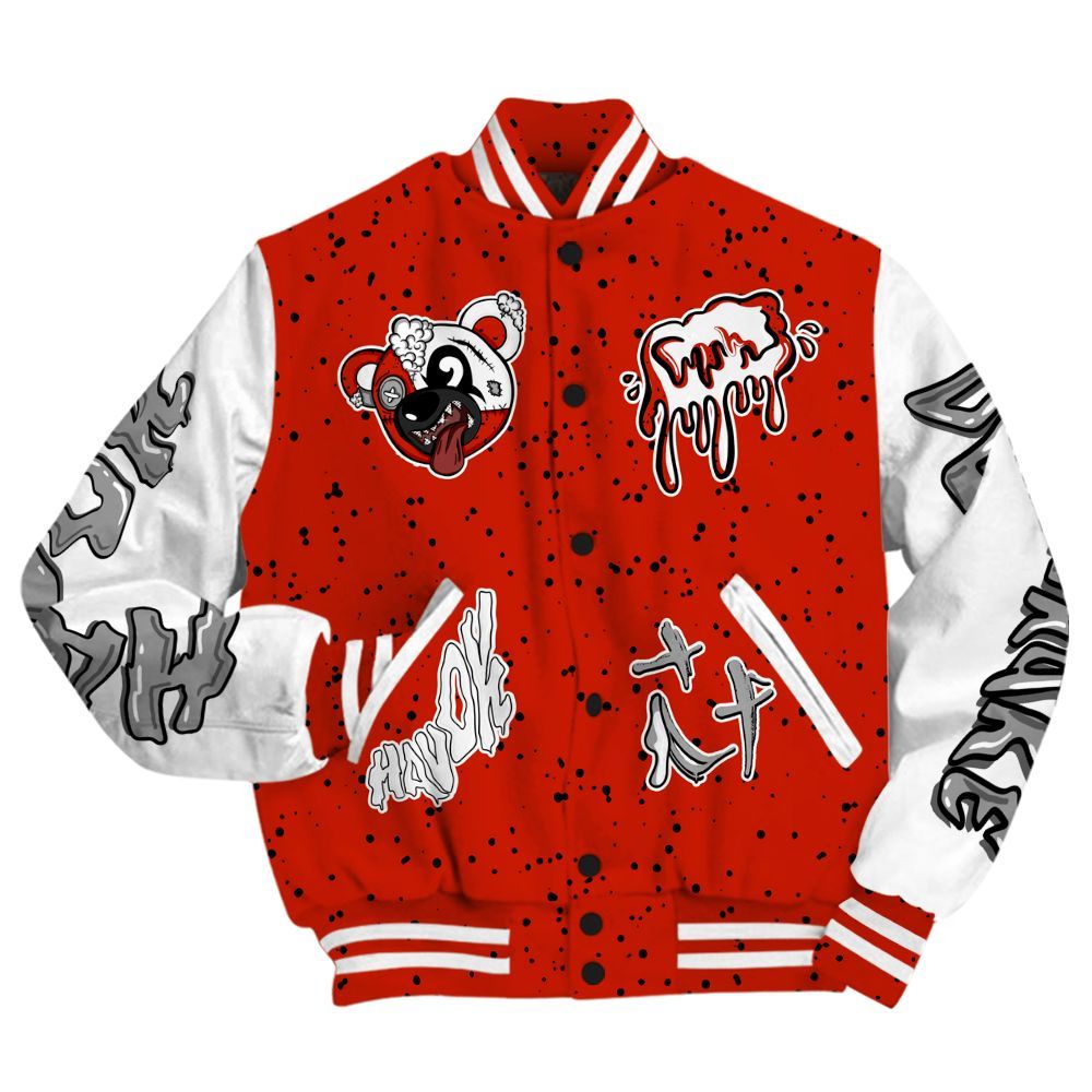 Varsity Jacket To Match Red Cement 4s - Havok Bear All Over Print