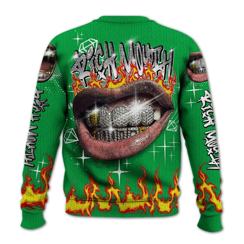 Knitted Sweater To Match Low Lucky Green 1s - Rich Mouth Fire Rap Retro 90s