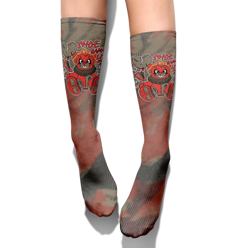 Sock To Match Olive 9s - Shoe Game Bear Halloween Abstract Halftone