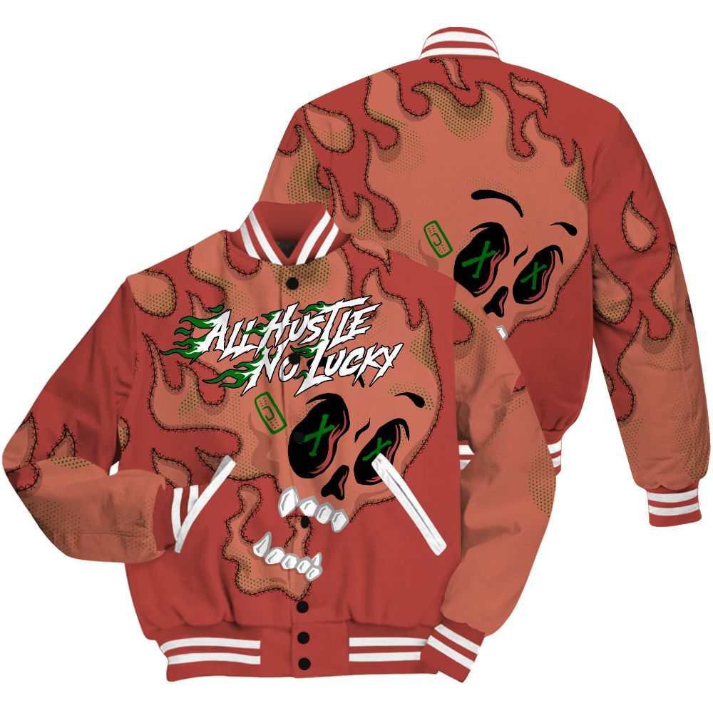 Varsity Jacket To Match Dune Red 13s Shirt, All Hustle No Lucky Skull All Over Print