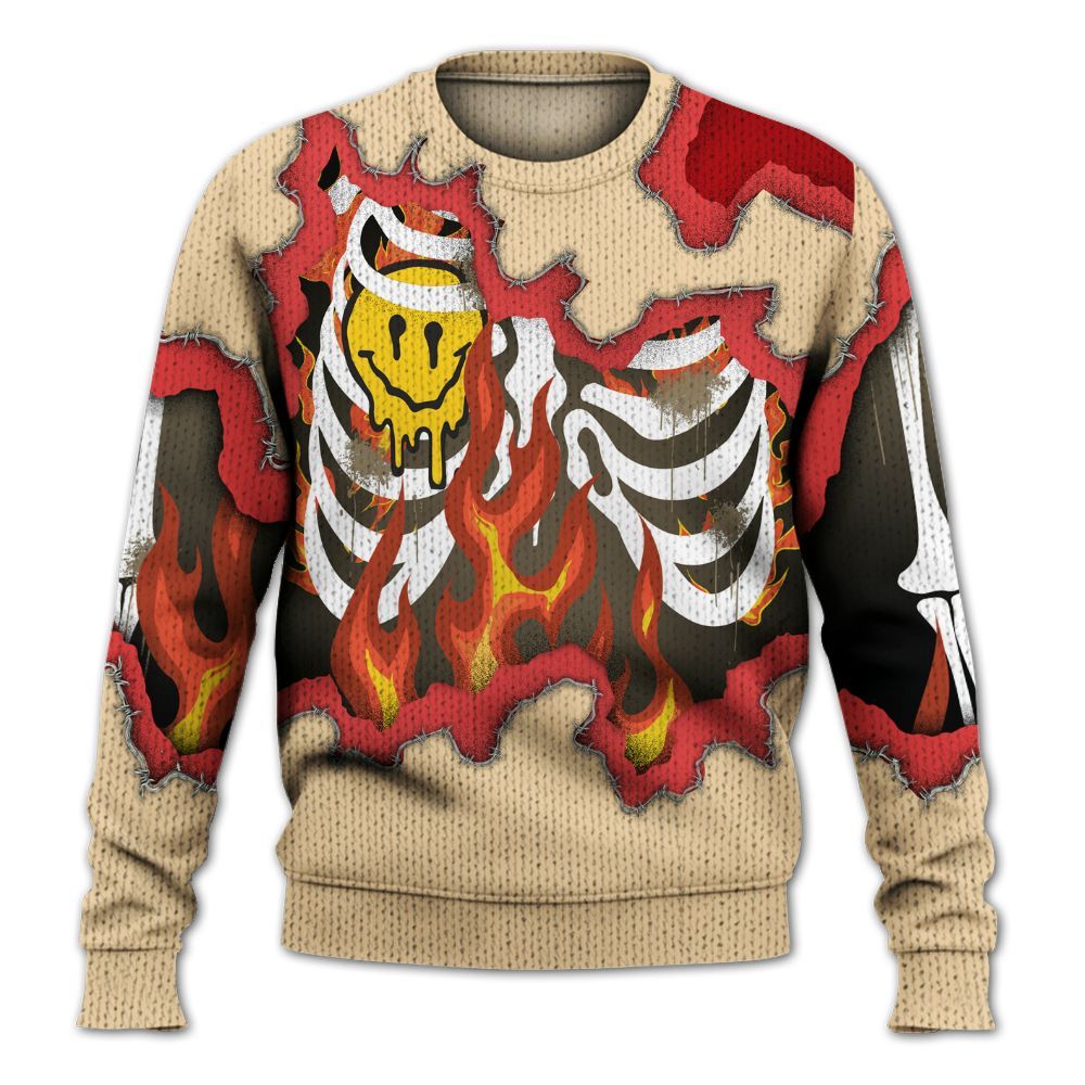 Knitted Sweater To Match Dunk Low Strawberry Waffle - Skeleton On Fire Skrrt
