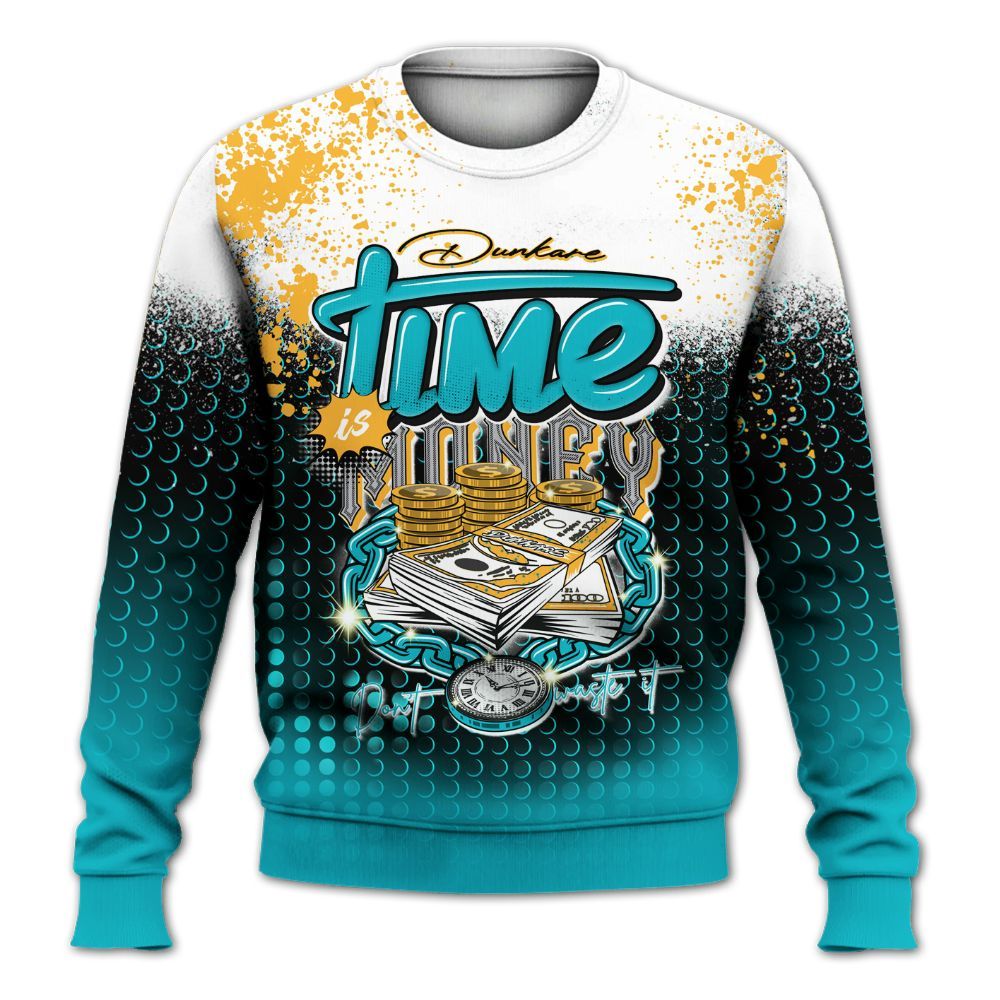 Sweatshirt To Match Retro Aqua 5s - Halftone Time Is Money All Over Print