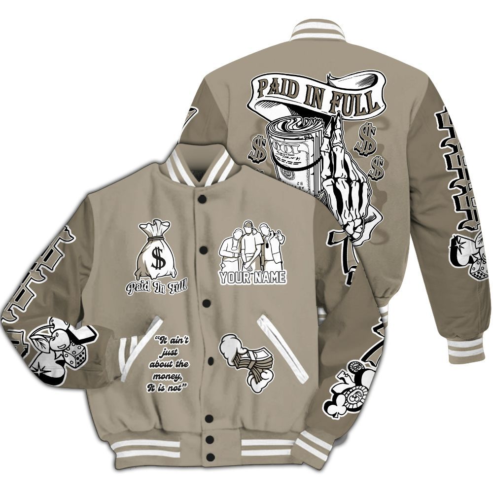 Varsity Jacket To Match High OG Khaki 1s - Paid In Full Baseball Varsity Jacket Custom Name All Over Print