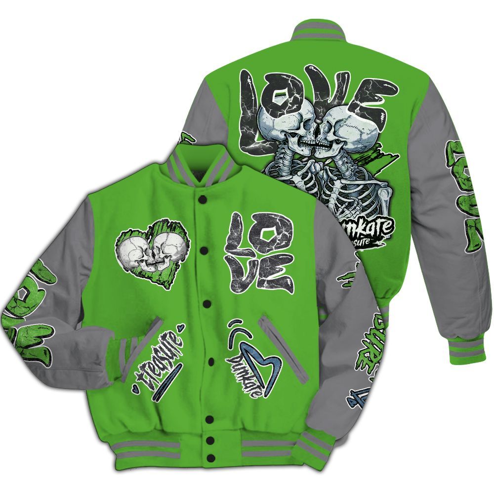 Varsity Jacket To Match Retro Green Bean 5s - Skull Bear All Over Print