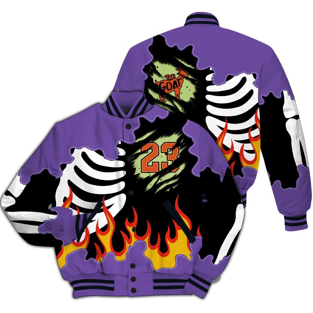 Varsity Jacket To Match Canyon Purple 4s - Burning Skeleton 23 G.O.A.T All Over Print