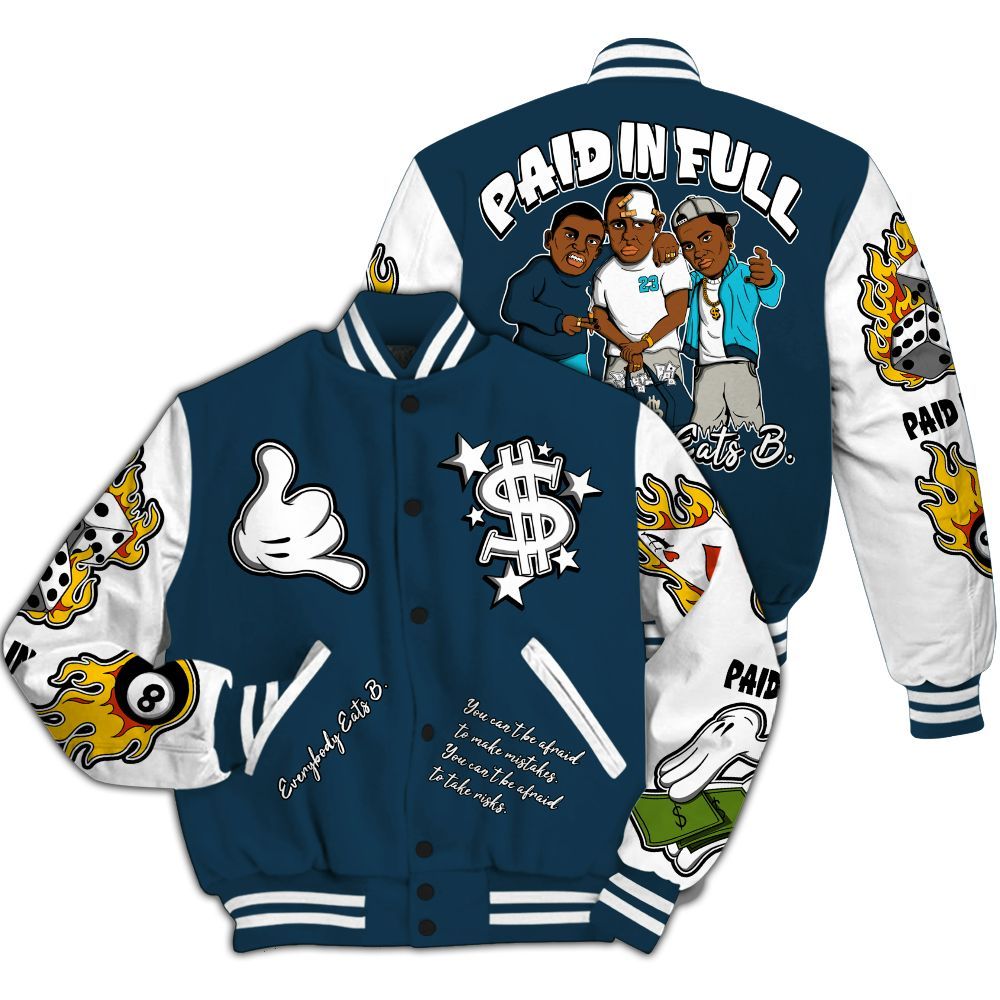 Varsity Jacket To Match Air Navy Baltic Blue - Everybody Paid In Full Graphic All Over Print