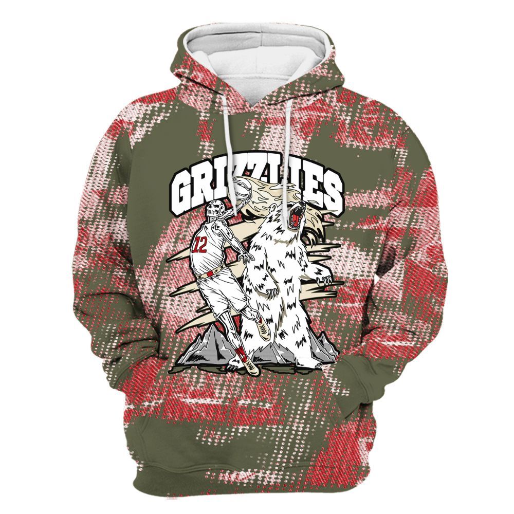 Hoodie To Match Low OG Medium Olive 1s - Grizzly Bear Skeleton Brown Sugar All Over Print