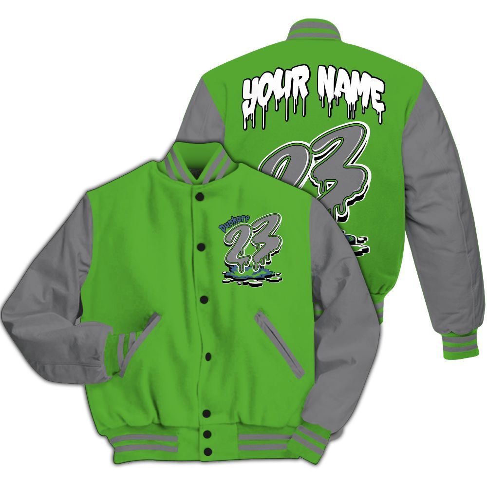 Varsity Jacket To Match Retro Green Bean 5s - Custom Name 23 Drip All Over Print