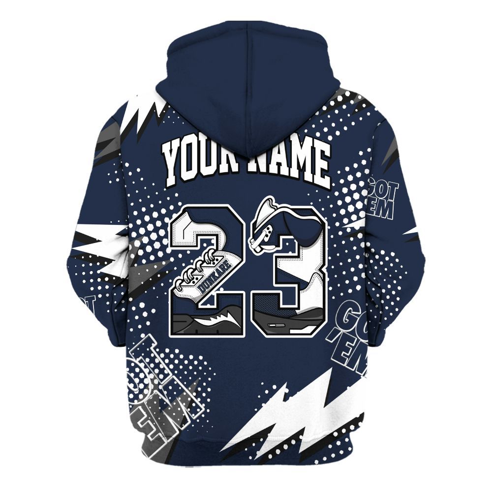 Hoodie To Match Dunk Low White Midnight Navy - Custom Name Number 23 5s All Over Print