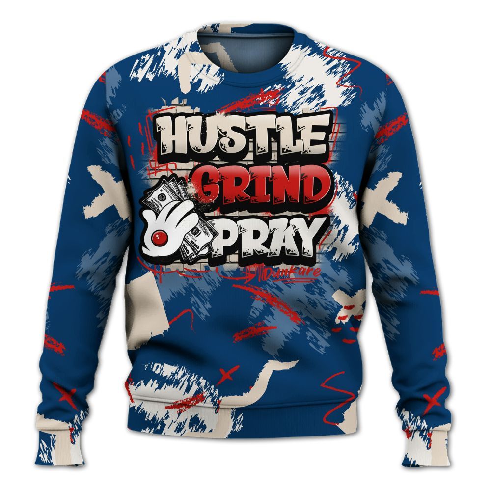 Sweatshirt To Match Retro Rare Air 11s - Hustle Grind Pray Graphic Street Style All Over Print
