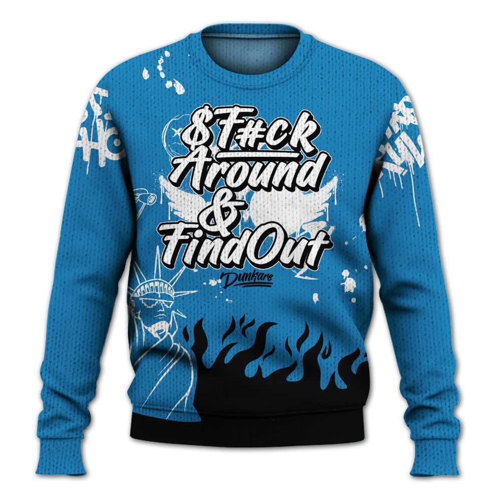 Knitted Sweater To Match Retro University Blue 9s - Graphic Fck Around Find Out