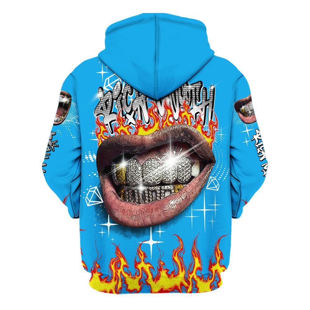 Hoodie To Match Black University Blue 2022 13s - Rich Mouth Fire Rap Retro 90s All Over Print