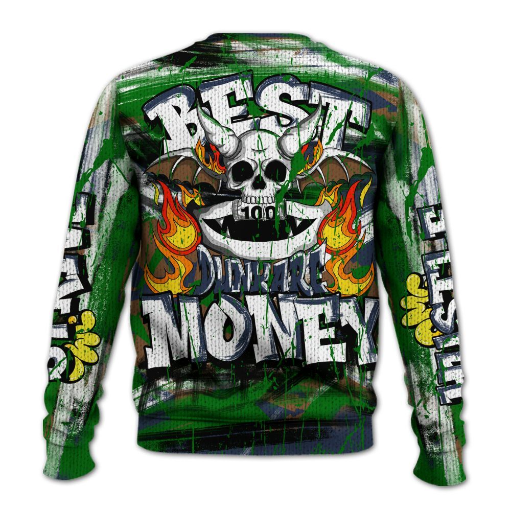 Knitted Sweater To Match Midnight Navy 13s - Money Skull Smile Fire