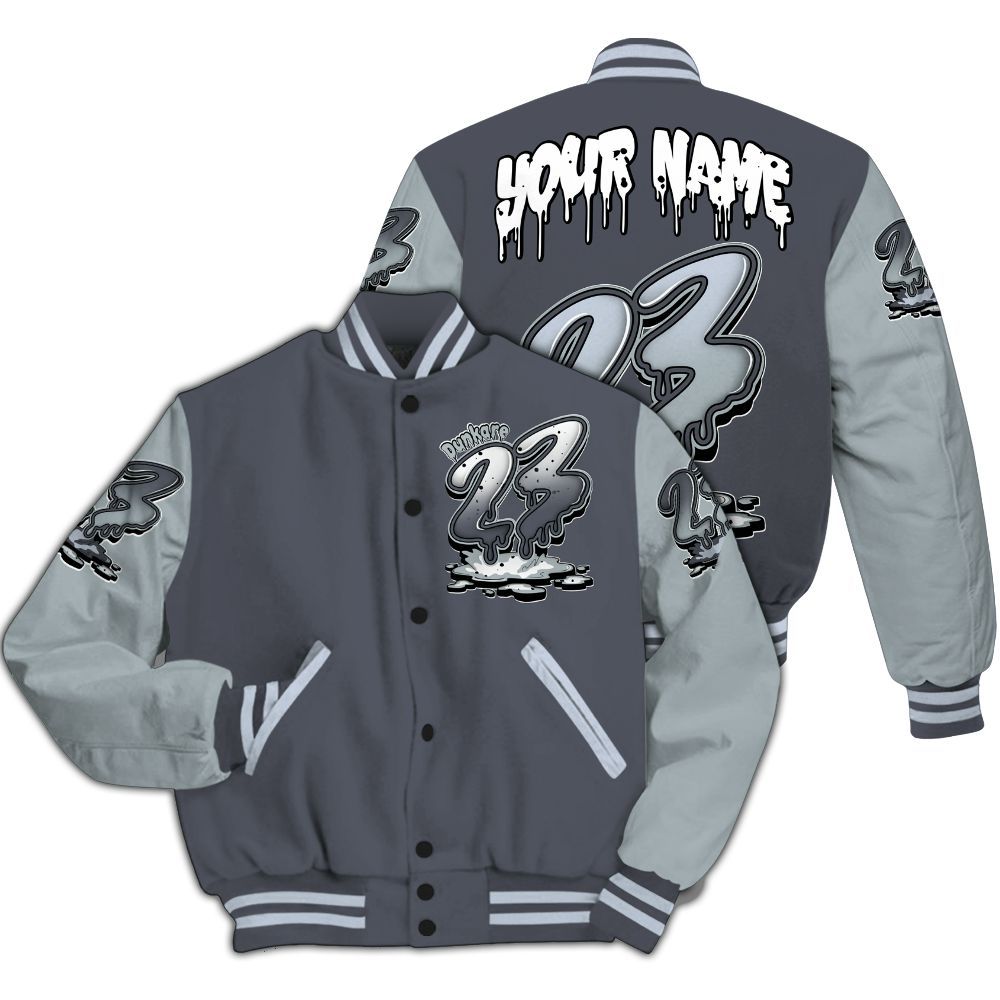 Varsity Jacket To Match Retro Wolf Grey 5s - Custom Name 23 Drip All Over Print