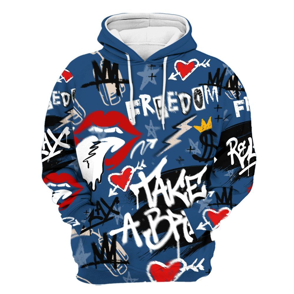 Hoodie To Match High OG Midnight Navy 1s - Take Break Freedom Graffiti Streetwear All Over Print