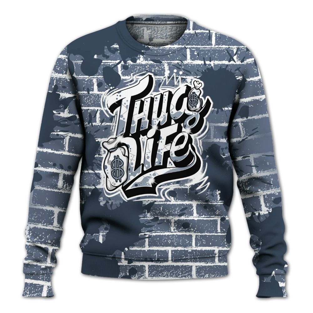 Sweatshirt To Match Low Diffused Blue 11s - Free Thug Living Graphic Brick Art All Over Print