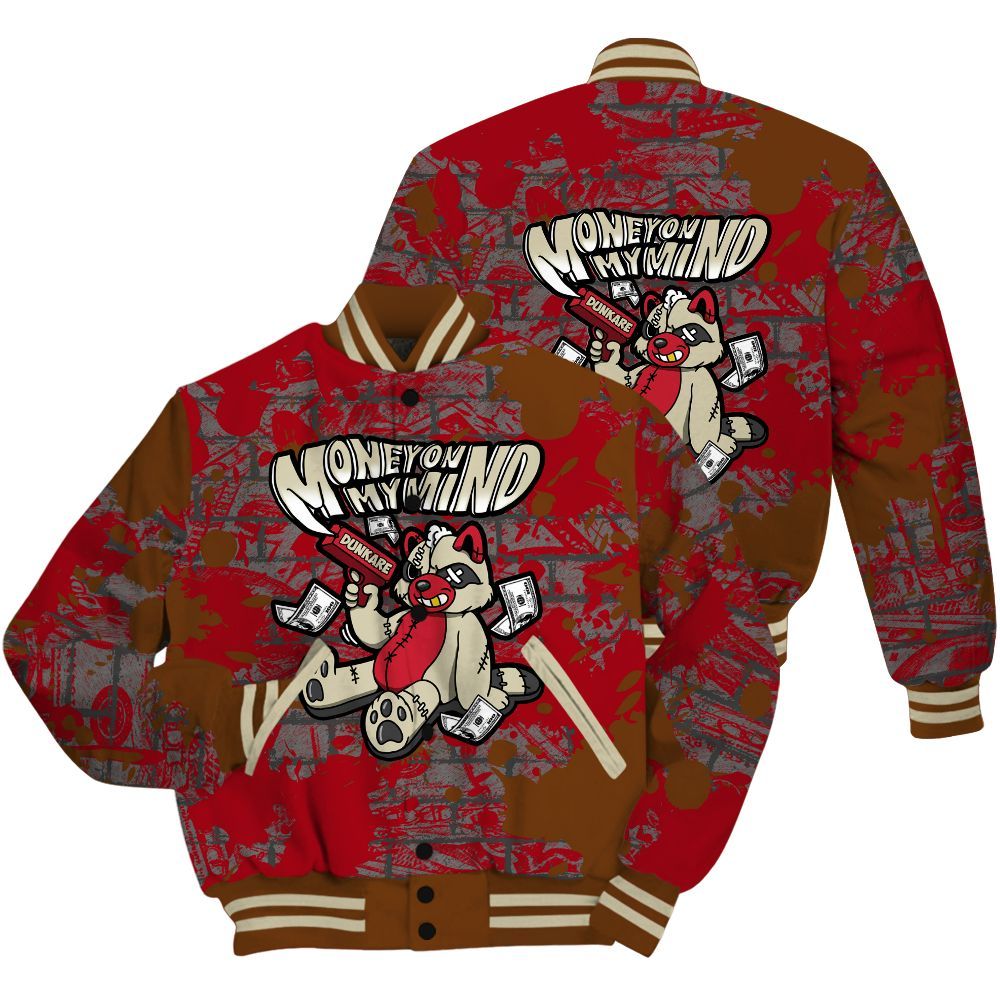 Varsity Jacket To Match Archaeo Brown 5s Shirt - Money On My Mind Raccoon Brick All Over Print