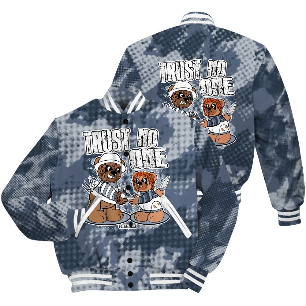 Varsity Jacket To Match Low Diffused Blue 11s Shirt - Trust No One Bear Abstract Halftone All Over Print