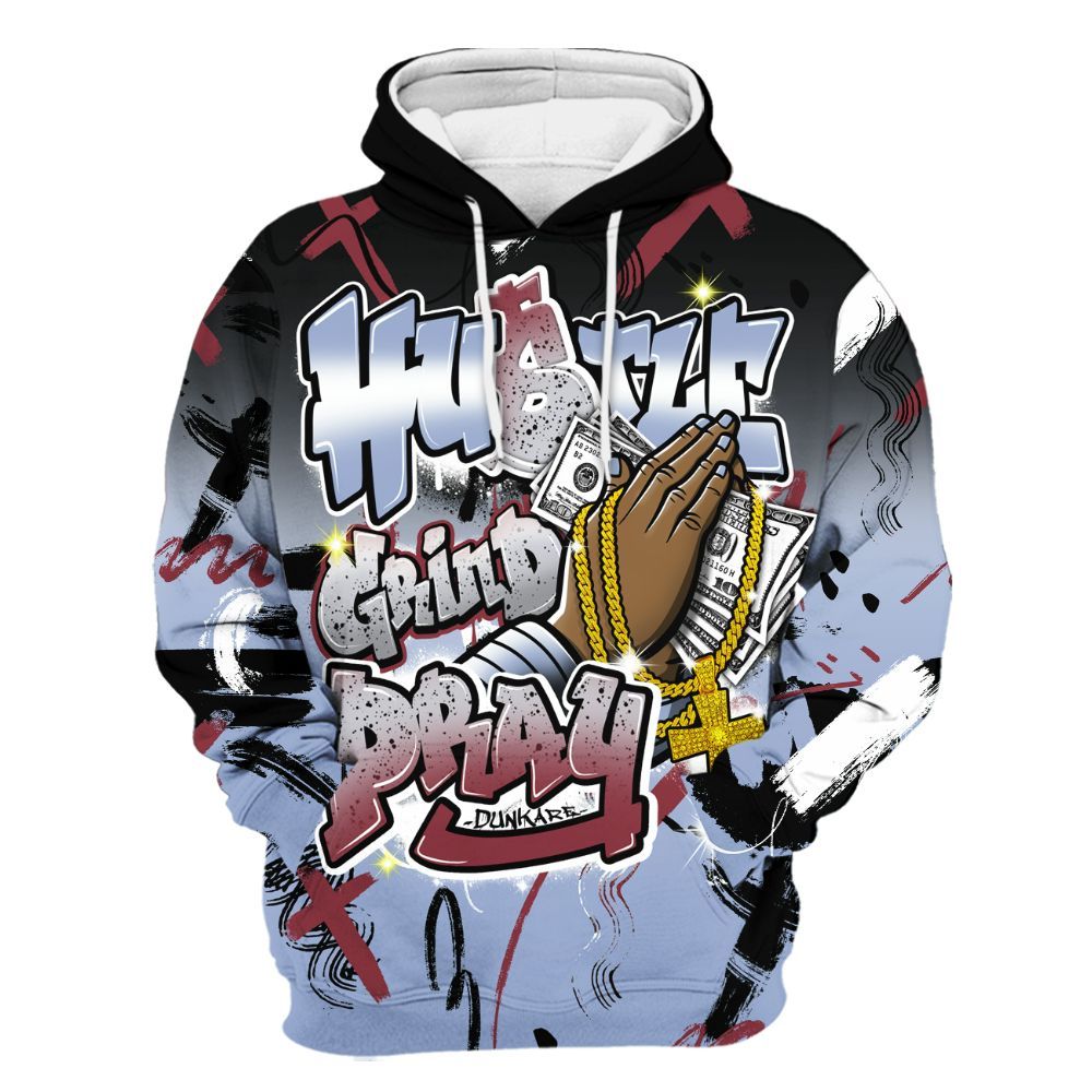 Hoodie To Match Black Metallic 5s - Money Hustle Grind Pray All Over Print