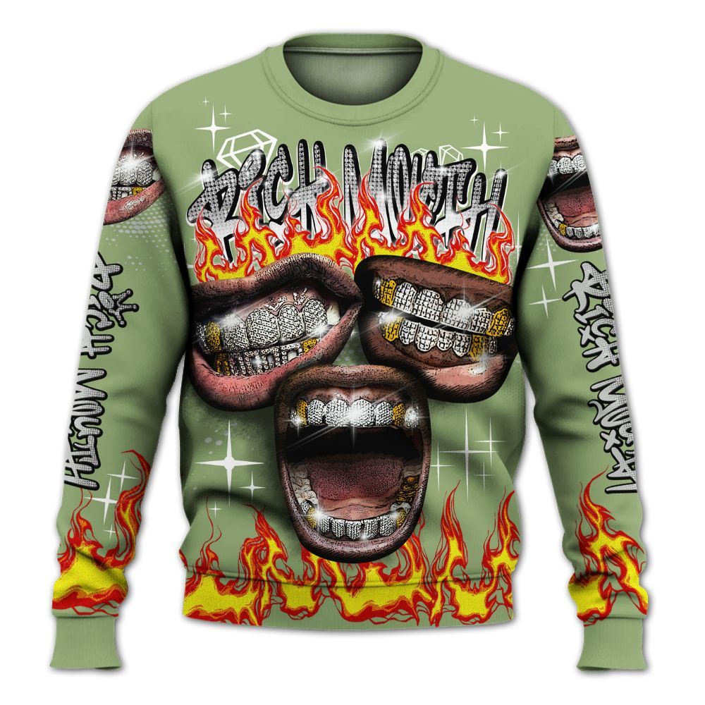 Sweatshirt To Match Oil Green 4s - Rich Mouth Fire Rap Retro 90s All Over Print